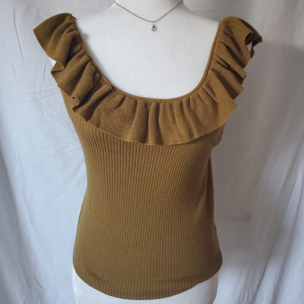 Madewell- Olive/ Mustard Knit Ruffle Top